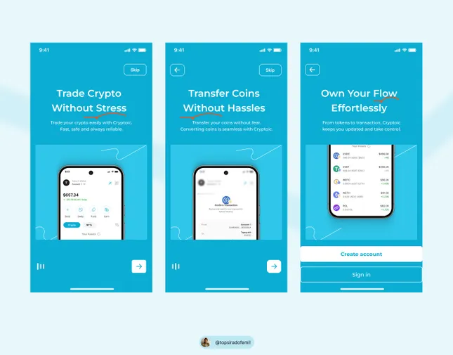 Onboarding page design.