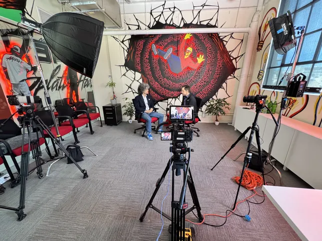 Dave's hot Chicken headquarter Podcast set up