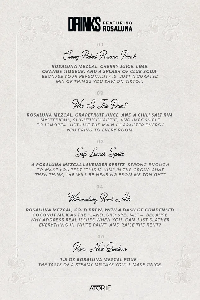 ATORIE After Party Drink Menu