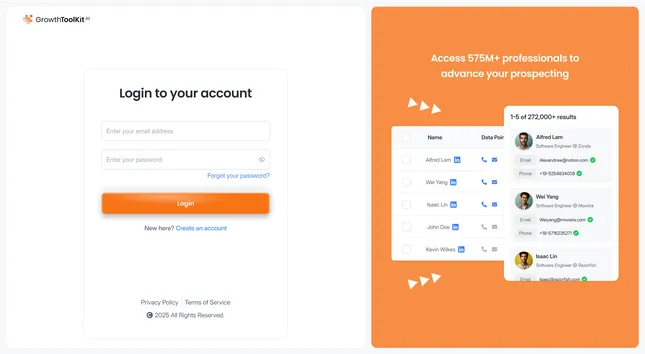 GrowthToolkit login page