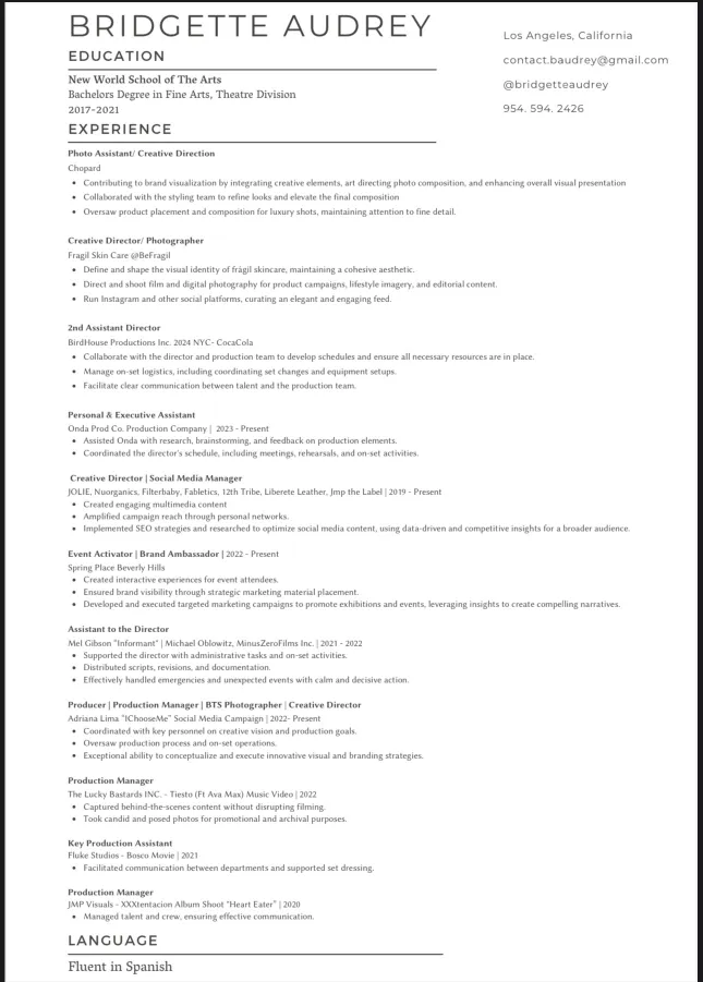 Production Resume