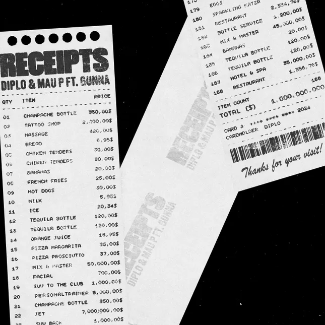Official artwork design for Diplo & Mau P ft. Gunna "Receipts"