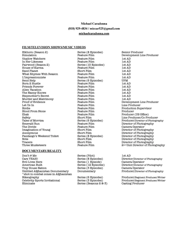 Production Resume