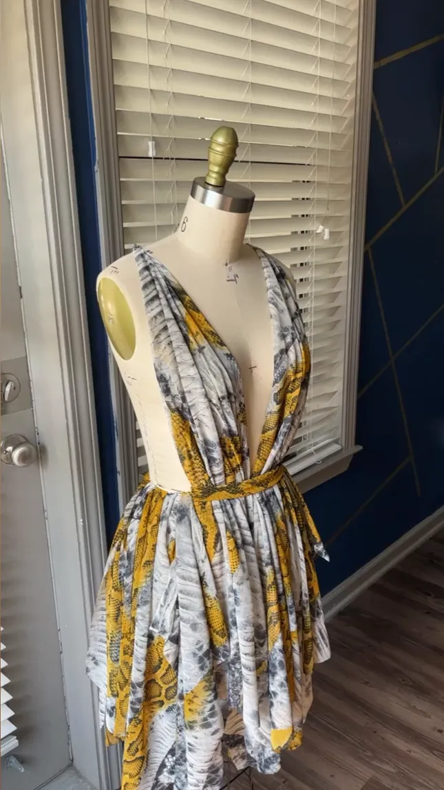 Snake print feather Dress