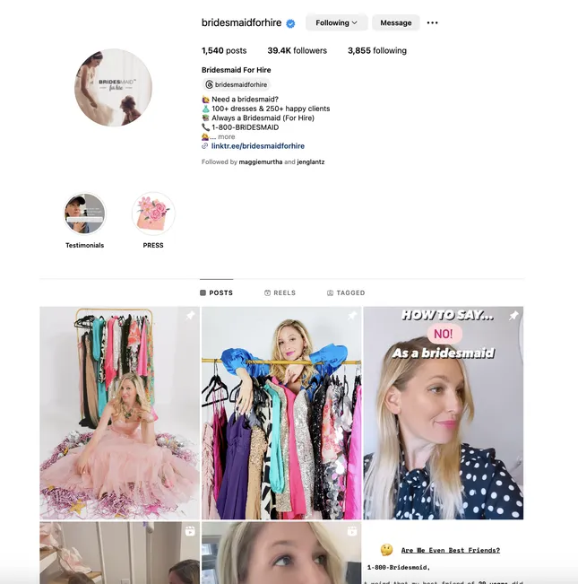 Bridesmaid for Hire- Social Media Manager/ Videographer