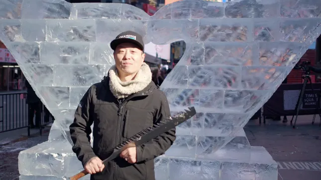 2024 Ice Sculpture Show in Times Square: "Smitten" by Lovie Pignata