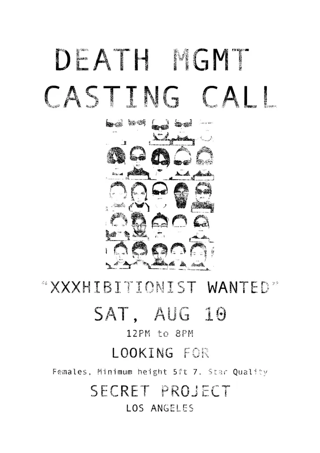 DeathByRomy real "Casting Flyer" design for XXXhibitionist Music video