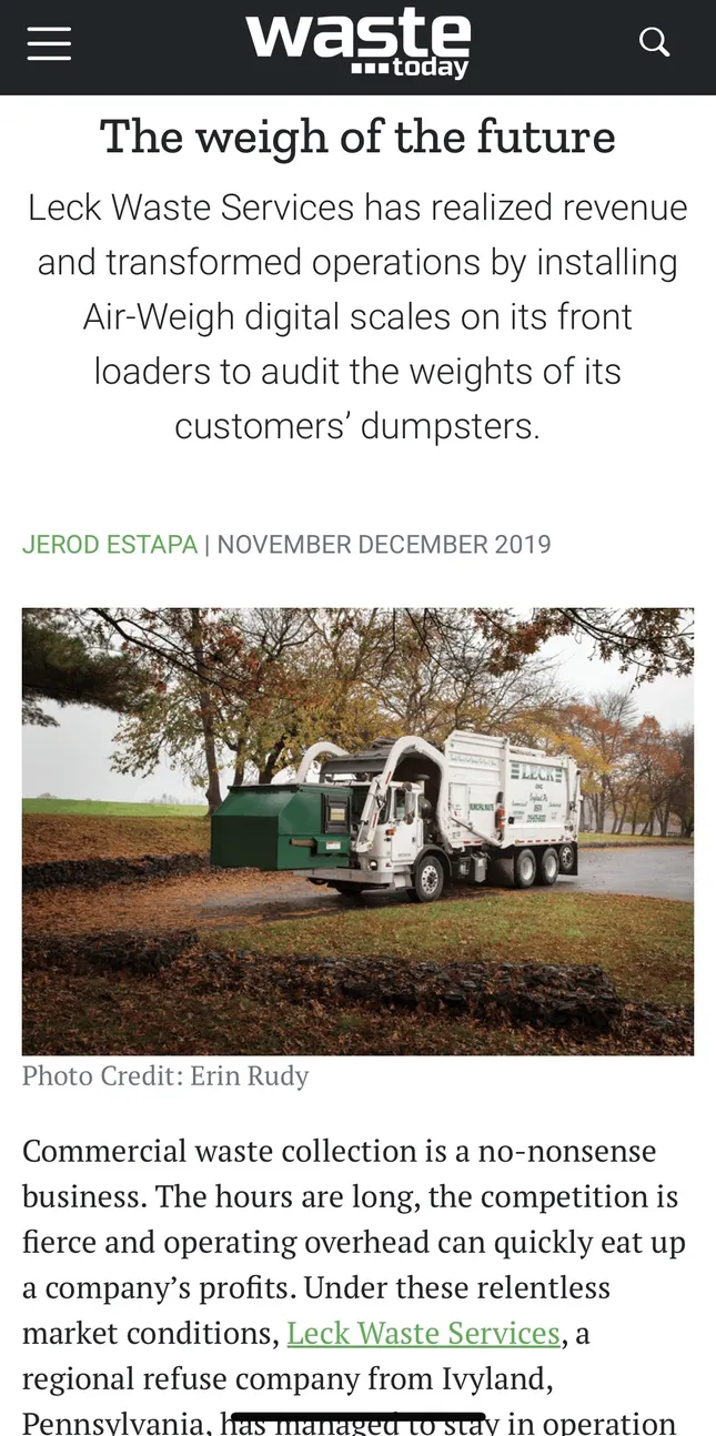 Feature of Leck Waste Management for Waste Today Magazine