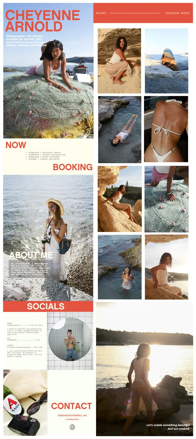 NOW BOOKING EUROPE SU25 SHOOTS: EDITORIAL, FASHION, ETC