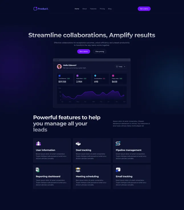 SAAS e commerce Landing page