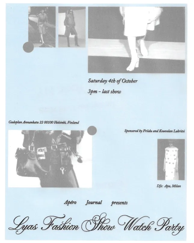 Apéro Journal presents Lyas Fashion Show Watch Party flyer 🩵