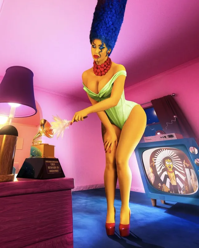 Cardi B as Marge Simpson Body painting
