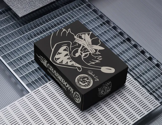 Packaging design for Ewing x Crashboys Basketball shoes.