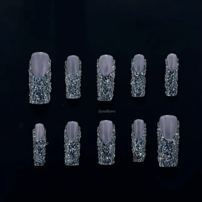 Crystal French Tip Press On Nails