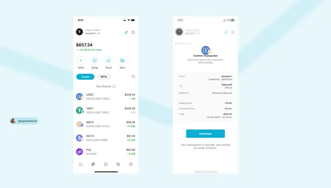 Home and payment page of a crypto app design