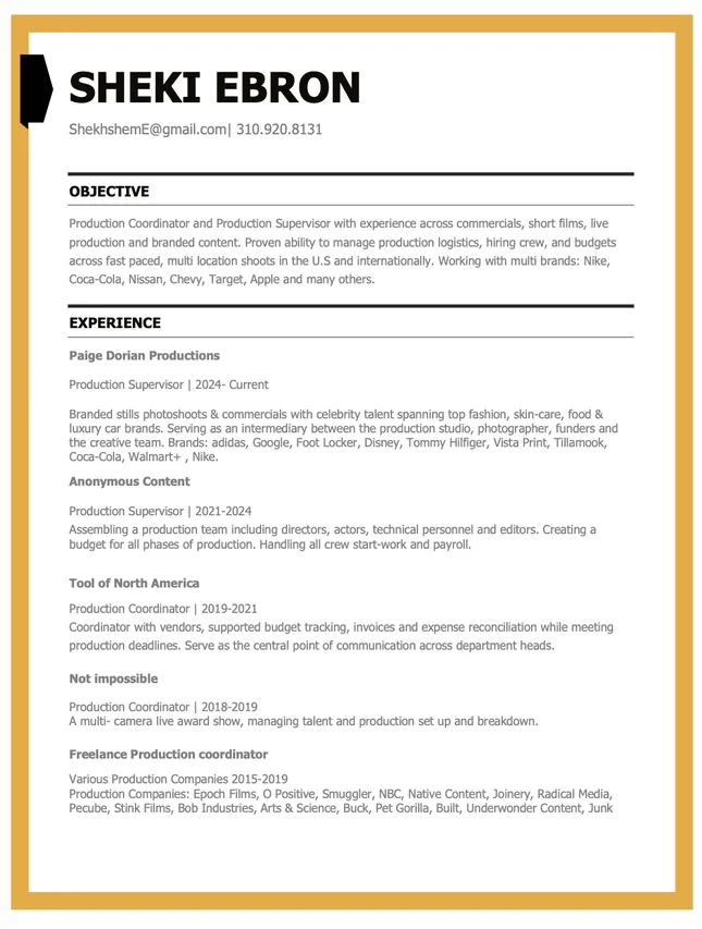Production Supervisor Resume