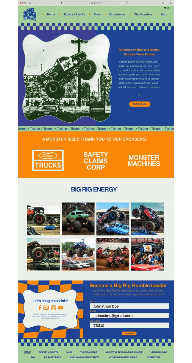 Web design of monster truck festival website